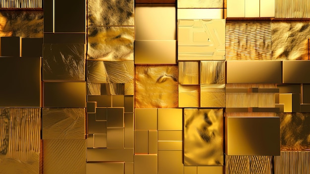 renderização 3D fundo dourado abstrato com diferentes texturas Generative Ai