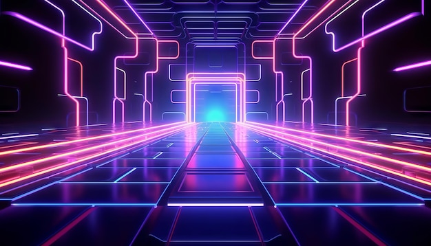 renderização 3D fundo geométrico neon abstrato Generative Ai