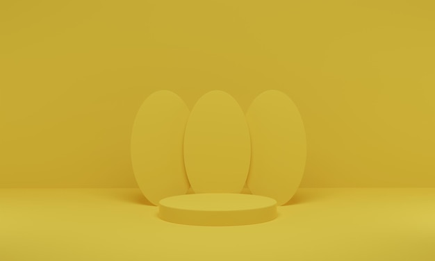 Renderização 3D. Fundo mínimo do estúdio do pódio do cilindro amarelo. Plataforma de forma geométrica abstrata com espaço vazio.