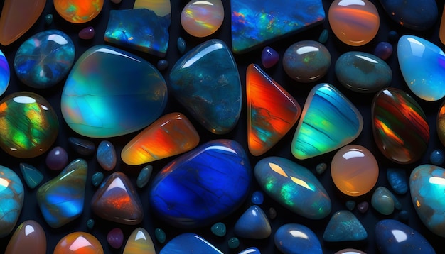 Foto renderização 3d hiperdetalhada de opal raro labradorite azurite e ammolit