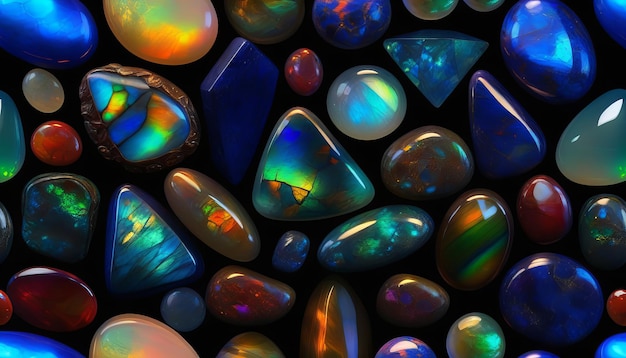 Renderização 3D hiperdetalhada de opal raro Labradorite Azurite e Ammolit