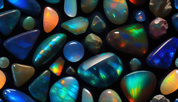 Foto renderização 3d hiperdetalhada de opal raro labradorite azurite e ammolit