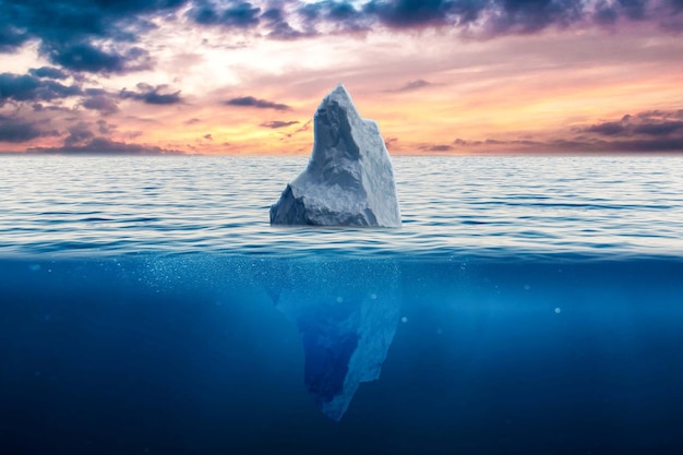 Renderização 3d iceberg flutuando no mar ártico