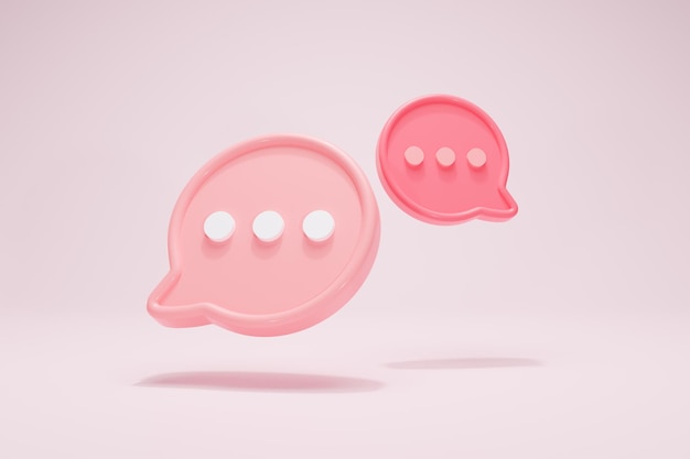Renderização 3D. Ícone de cor rosa. Visão em perspectiva de duas peças de caixa de texto de mídia social abstrata de conceito