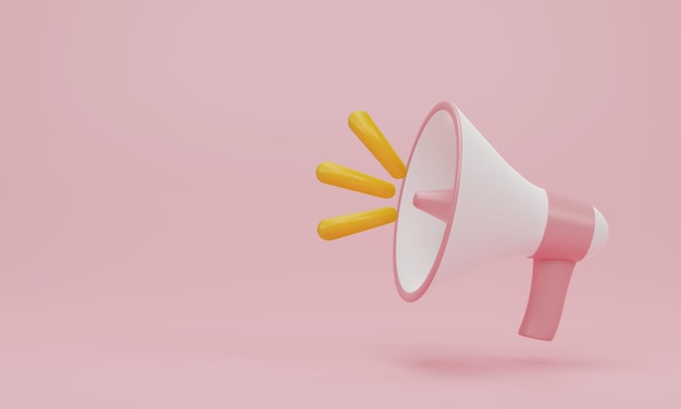 renderização 3d Ilustração 3d Alto-falante megafone no fundo rosa pastel Estilo de desenho plano moderno mínimo Conceito de anúncio