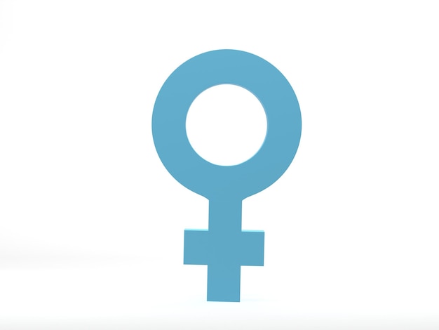 Renderização 3d ilustração 3d sinal de gênero feminino azul símbolo sexual de mulher no fundo branco conceito moderno de elemento de design mínimo