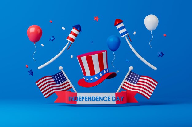 renderização 3D ilustração do dia da independência dos EUA