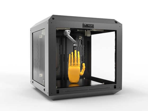Renderização 3D Impressora 3D com mão de resina