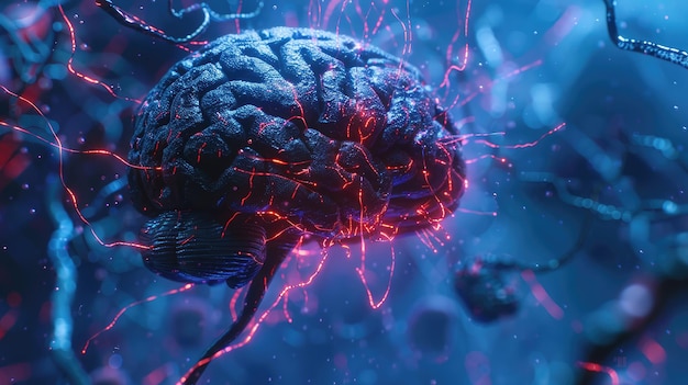 Renderização 3d intrincada do cérebro e da atividade neuronal