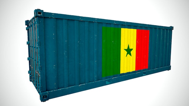 Renderização 3d isolada de contêiner de carga marítima texturizado com bandeira Bandeira nacional do Senegal