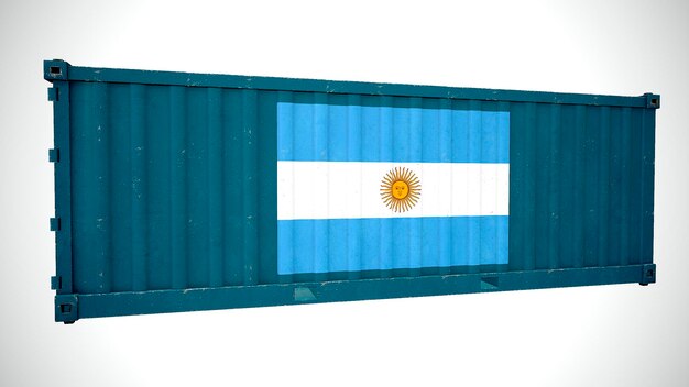 Renderização 3d isolada de contêiner de carga marítima texturizado com bandeira nacional da Argentina