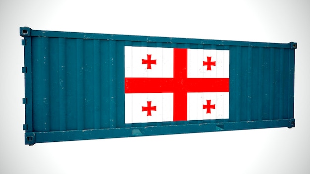 Renderização 3d isolada de contêiner de carga marítima texturizado com bandeira nacional da Geórgia