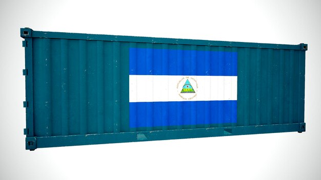 Renderização 3d isolada de contêiner de carga marítima texturizado com bandeira nacional da Nicarágua