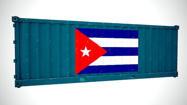 Renderização 3d isolada de contêiner de carga marítima texturizado com bandeira nacional de Cuba