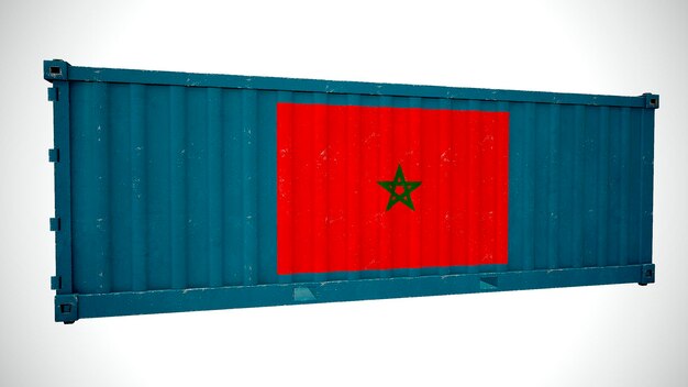 Renderização 3d isolada de contêiner de carga marítima texturizado com bandeira nacional de Marrocos