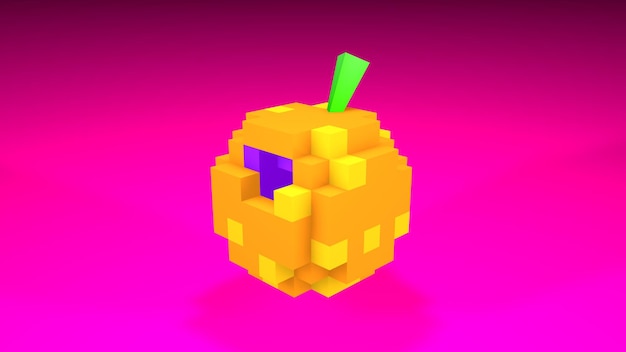 Renderização 3D laranja. Lowpoly 3d renderizar ilustração 3d. modelagem 3d de frutas. Arte de pixel. parte 8 bits