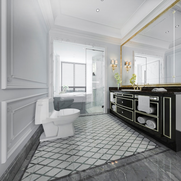 Foto renderização 3d luxo design moderno casa de banho e wc