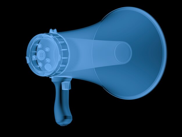 Foto renderização 3d - megafone de raio x isolado no preto