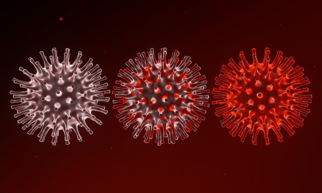 Renderização 3d. microscopic covid-19. mutação do vírus.