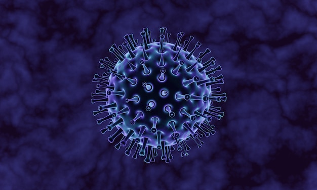 Renderização 3D. Microscopic Covid-19 pandemic. Mutação do vírus.