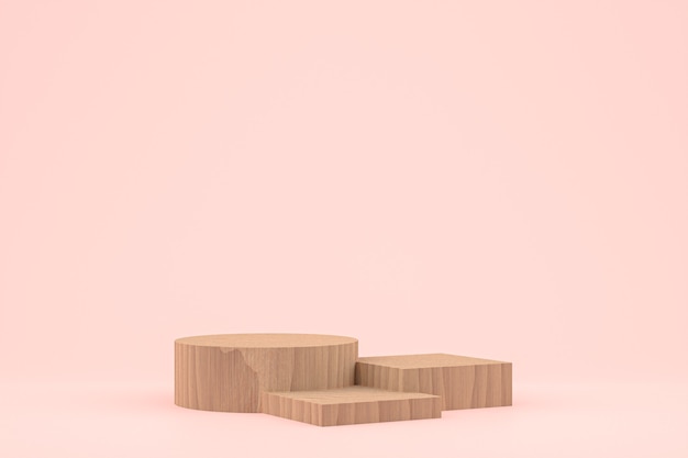 Renderização 3d mínima em pódio de madeira ou apresentação de produto no estande