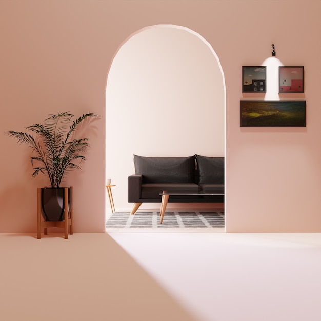 renderização 3d minimalista da sala de estar