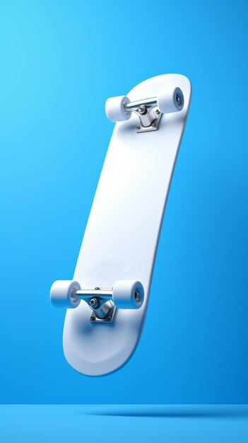 Foto renderização 3d minimalista quadro de skate branco em fundo azul vibrante papel de parede vertical para celular