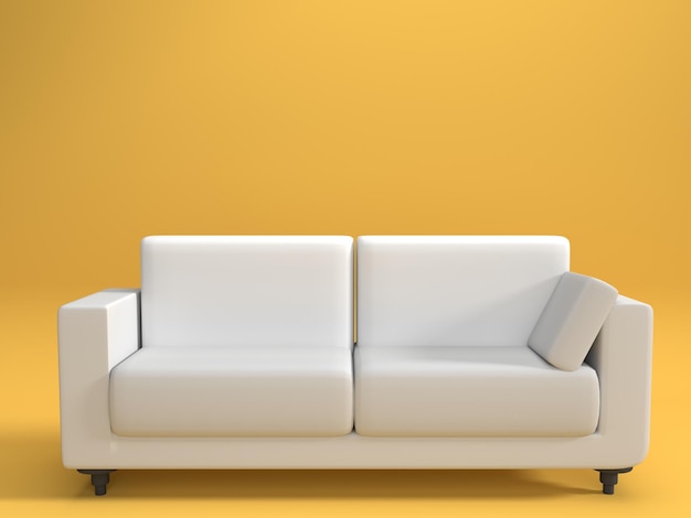 renderização 3D Mobília confortável moderna cor branca em fundo amarelo