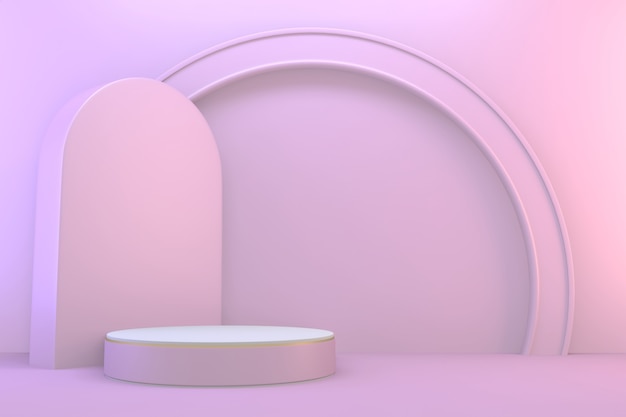 Renderização 3D. Mock up minimalista moderno display cilindro abstrato pódio rosa e branco.