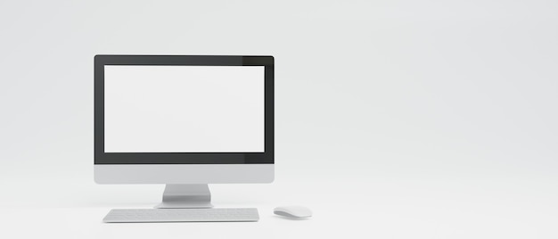 Renderização 3D Monitore o estilo iMac para computador, isolado no fundo branco. Tela em branco e fundo do espaço de cópia