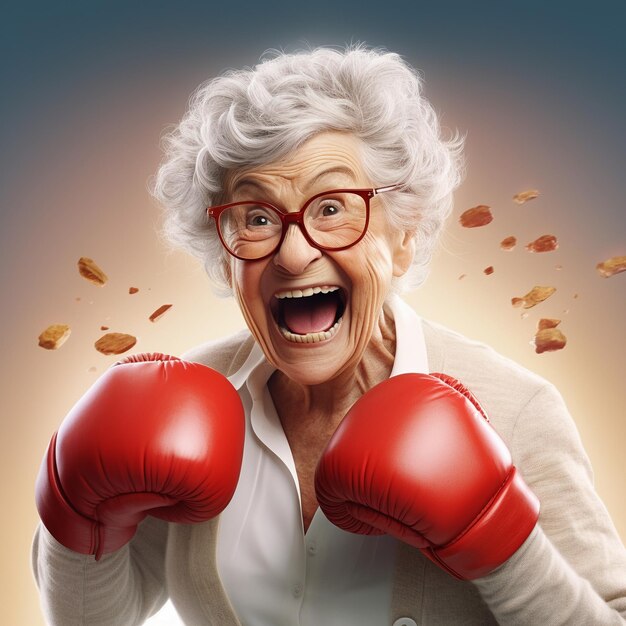 Renderização 3D mulher velha boxe