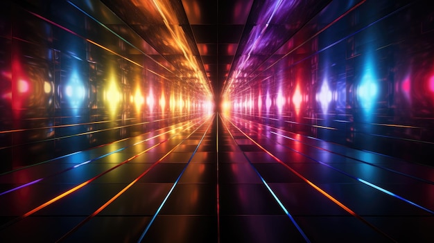 Renderização 3D néon ultravioleta quadrado portal linhas de brilho túnel passarela arco roxo show de laser