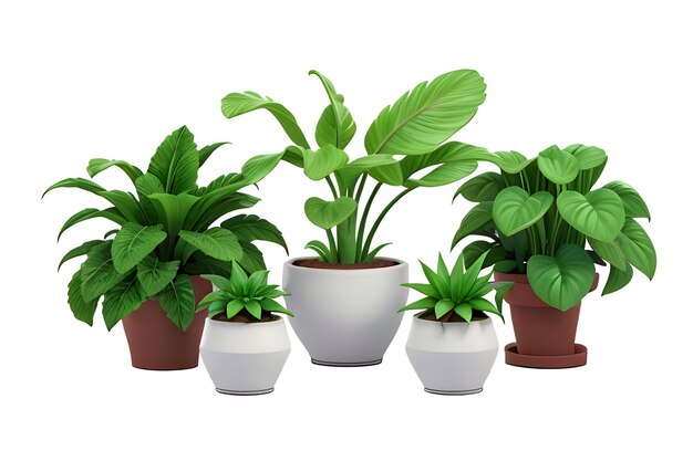 Renderização 3D para plantas de árvores em vasos de barro branco