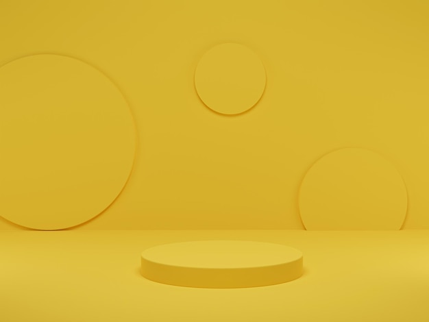 Renderização 3D Pódio de cilindro amarelo fundo de estúdio minimalista Plataforma de forma geométrica abstrata com espaço vazio