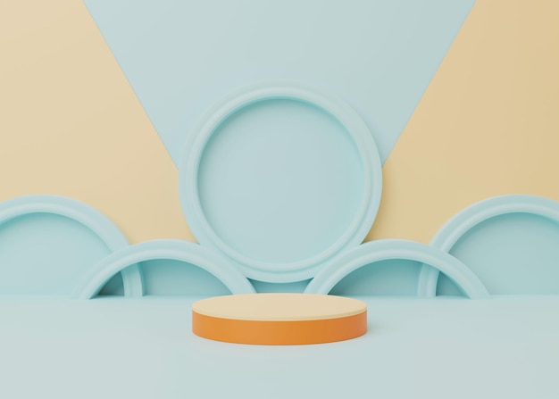 Renderização 3D Pódio pastel mínimo com decoração geométrica suporte de pedestal abstrato para exibição