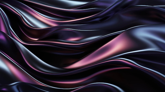 Foto renderização 3d preta de seda escura exibindo folha holográfica iridescente branca no estilo de preto