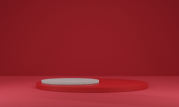 Renderização 3D, produto de estágio vermelho e branco e fundo vermelho Pode ser usado para coisas, design de banner.