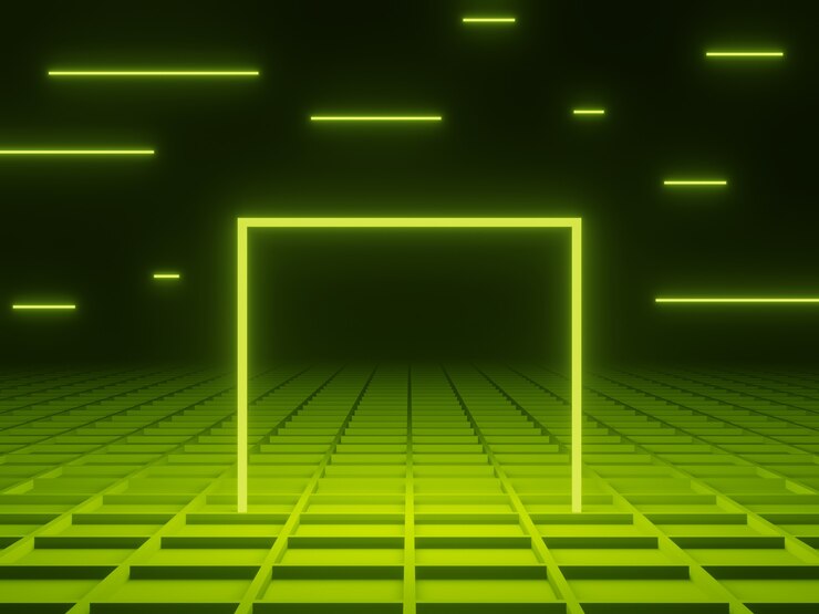 Foto renderização 3d quadro de néon geométrico verde