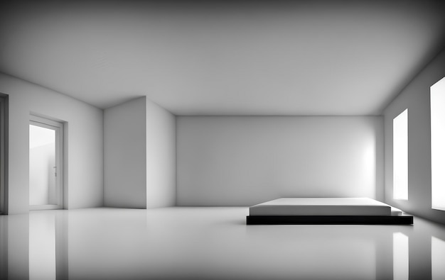 renderização 3D, quarto branco. Visão do produto.