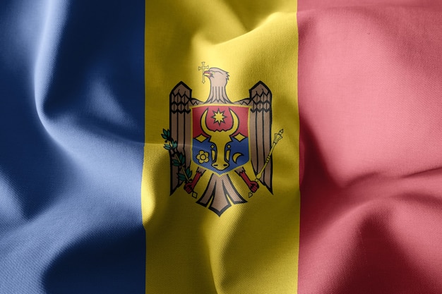 Renderização 3D realista acenando a bandeira de seda da Moldávia