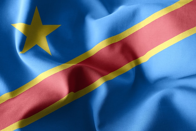 Renderização 3d realista acenando a bandeira de seda da república democrática do congo