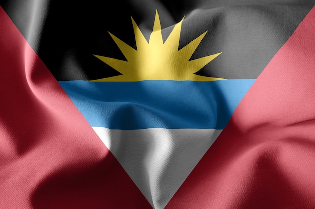 Renderização 3D realista acenando a bandeira de seda de Antígua e Barbuda