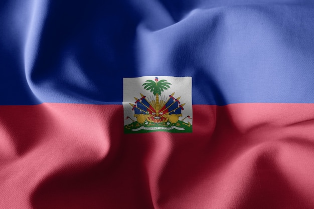 Renderização 3D realista acenando a bandeira de seda do Haiti