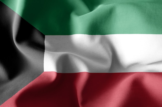 Renderização 3D realista acenando a bandeira de seda do Kuwait