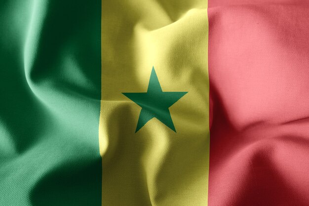 Renderização 3D realista acenando a bandeira de seda do Senegal