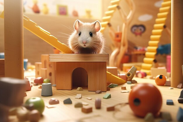 Renderização 3D realista de um Hamster Playground gerado por IA