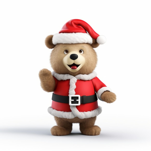 Renderização 3D realista do urso Papai Noel com nariz vermelho