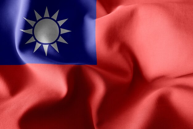 Foto renderização 3d realista ondulando a bandeira de seda de taiwan