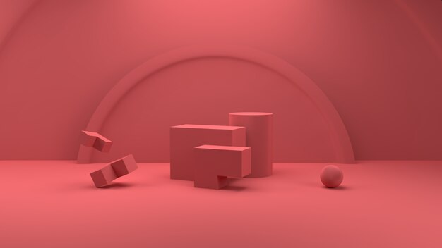 Renderização 3D redonda e quadrada em cor pastel pódio