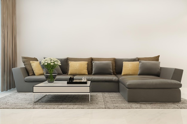 Renderização 3D simulada decoração de madeira na sala de estar com sofá estilo clássico